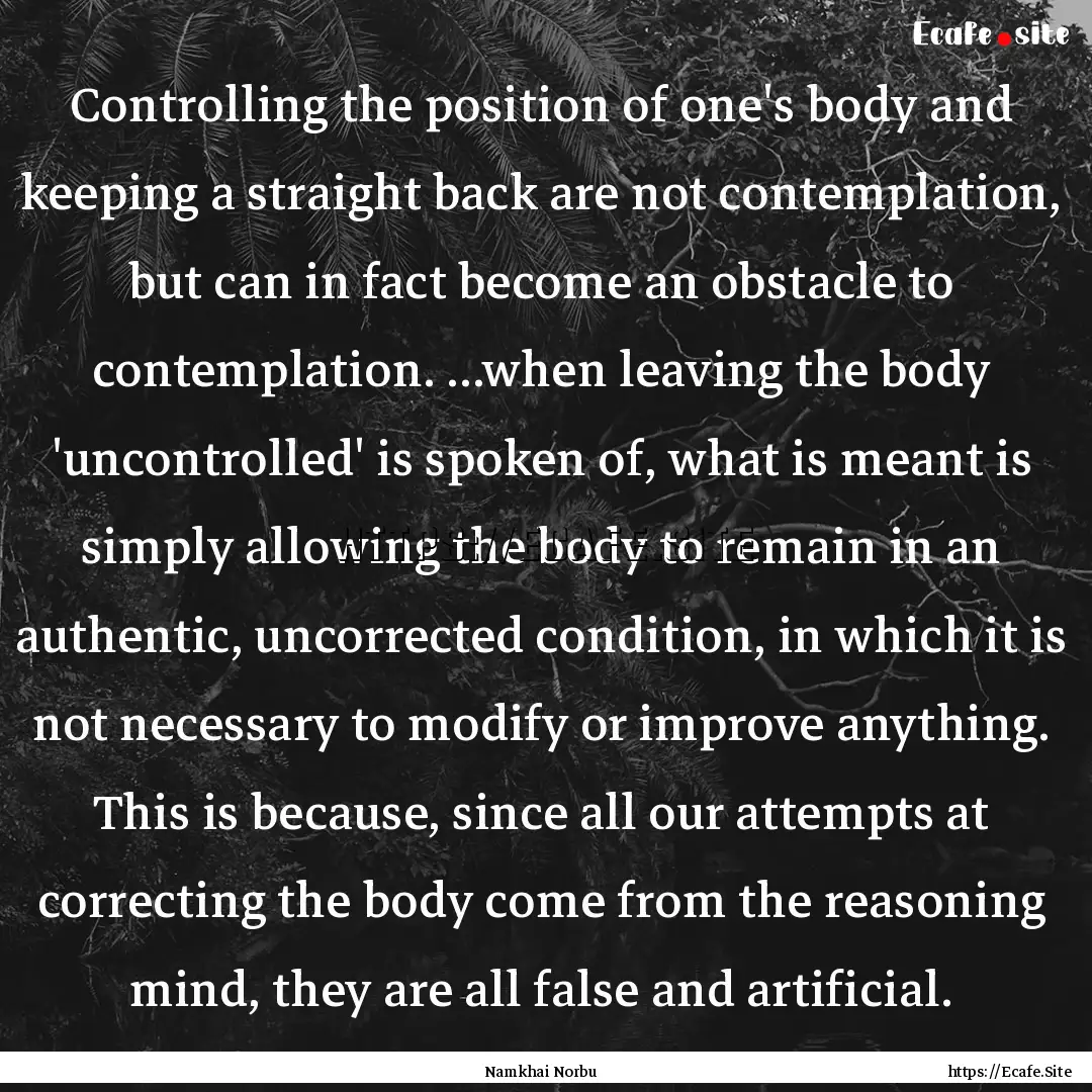 Controlling the position of one's body and.... : Quote by Namkhai Norbu