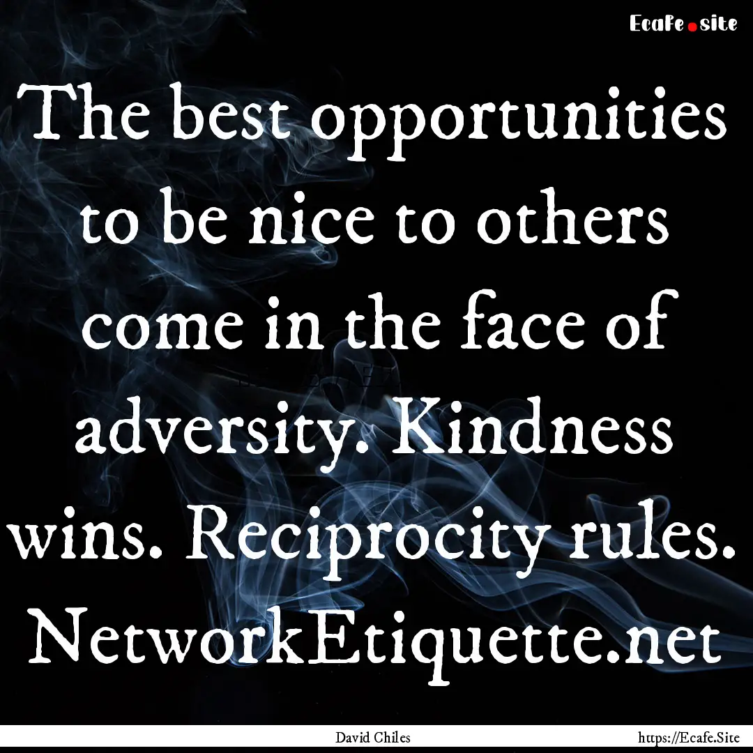 The best opportunities to be nice to others.... : Quote by David Chiles