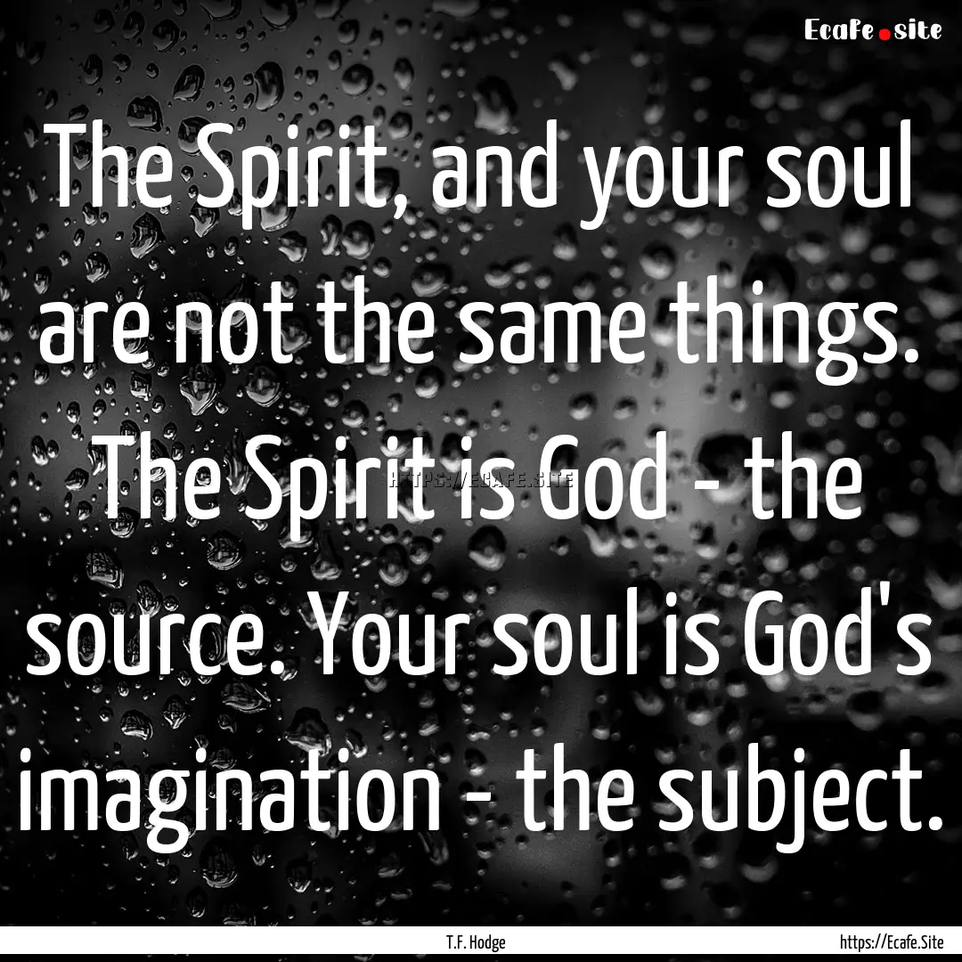 The Spirit, and your soul are not the same.... : Quote by T.F. Hodge