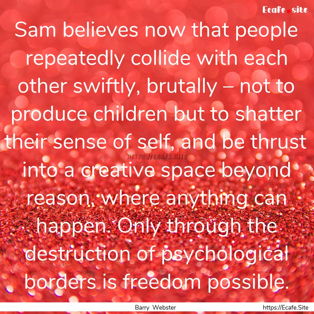 Sam believes now that people repeatedly collide.... : Quote by Barry Webster