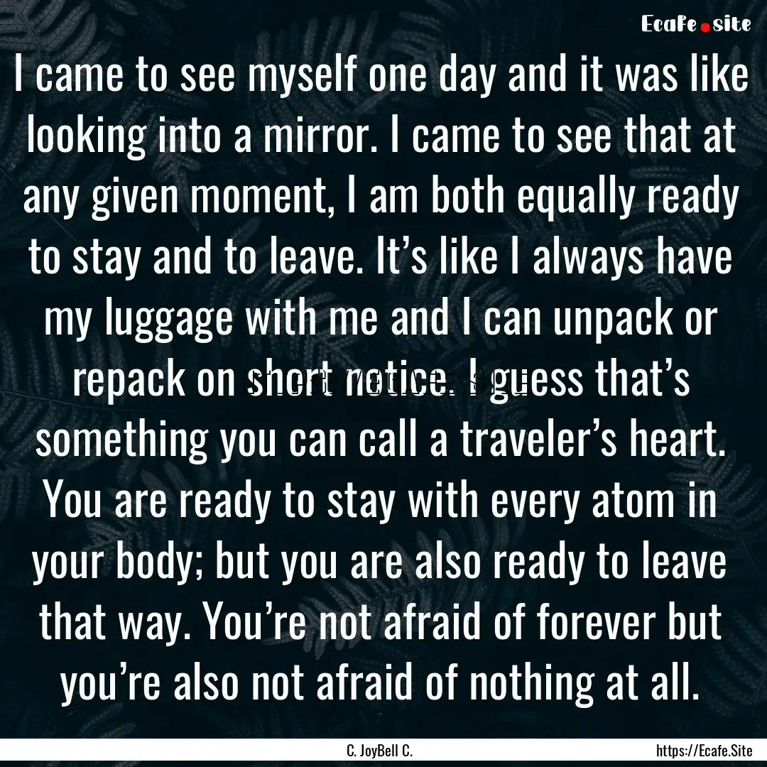 I came to see myself one day and it was like.... : Quote by C. JoyBell C.