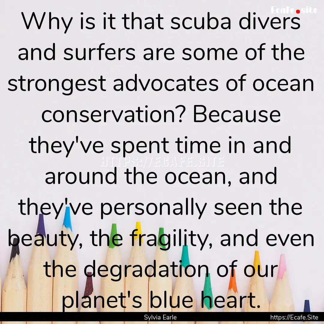 Why is it that scuba divers and surfers are.... : Quote by Sylvia Earle