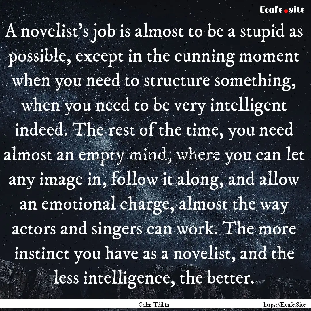 A novelist's job is almost to be a stupid.... : Quote by Colm Tóibín