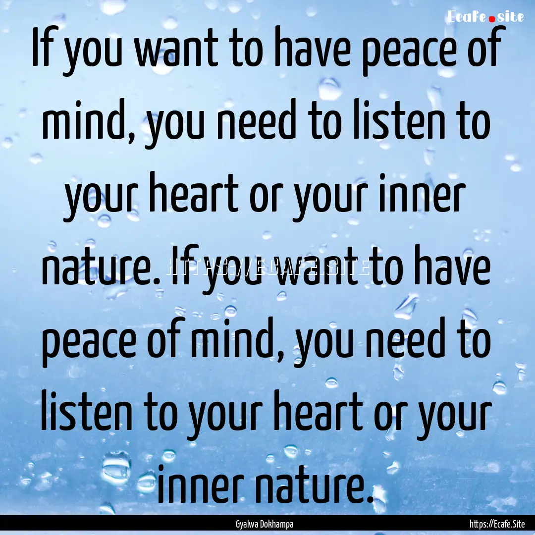 If you want to have peace of mind, you need.... : Quote by Gyalwa Dokhampa