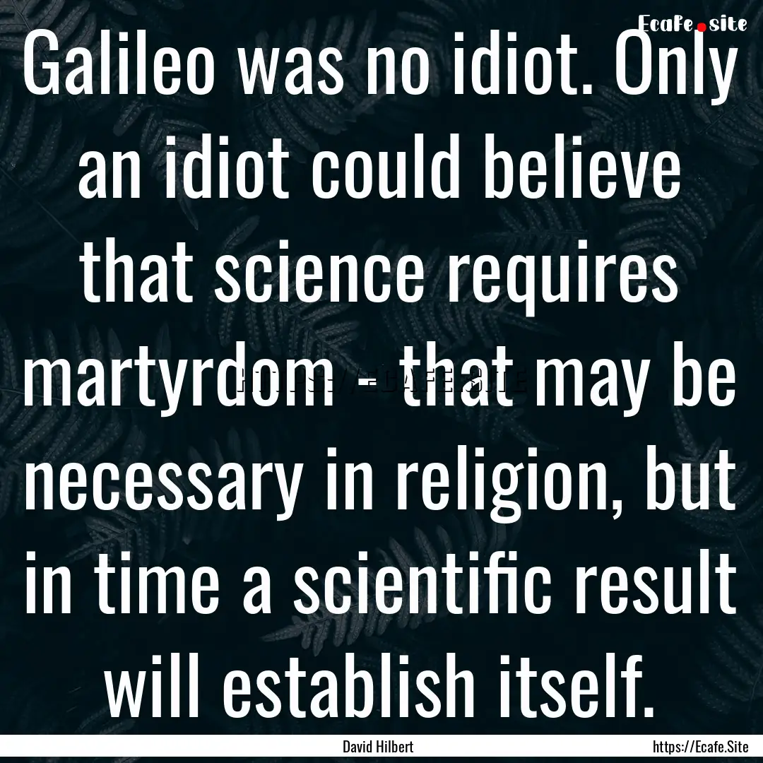 Galileo was no idiot. Only an idiot could.... : Quote by David Hilbert