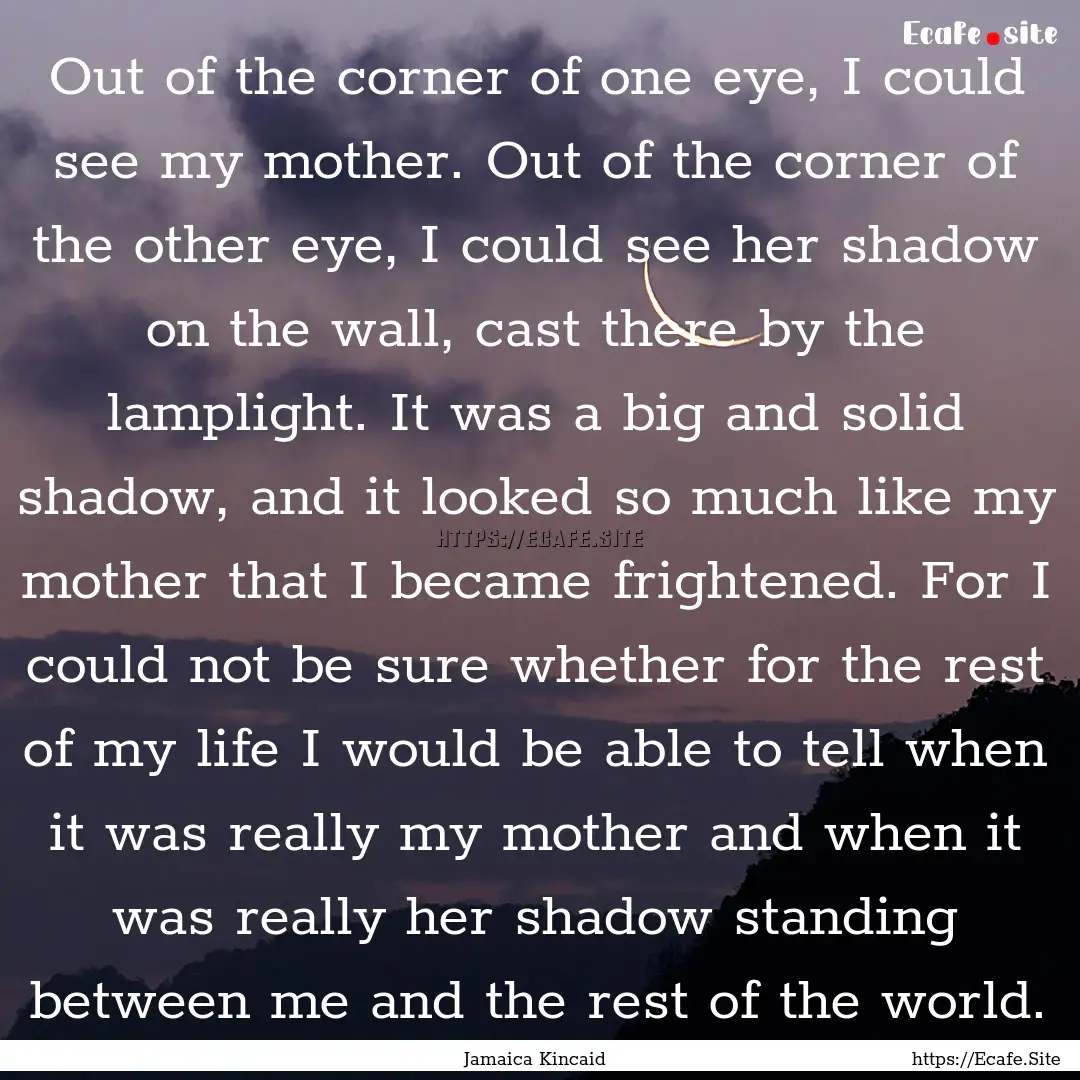 Out of the corner of one eye, I could see.... : Quote by Jamaica Kincaid