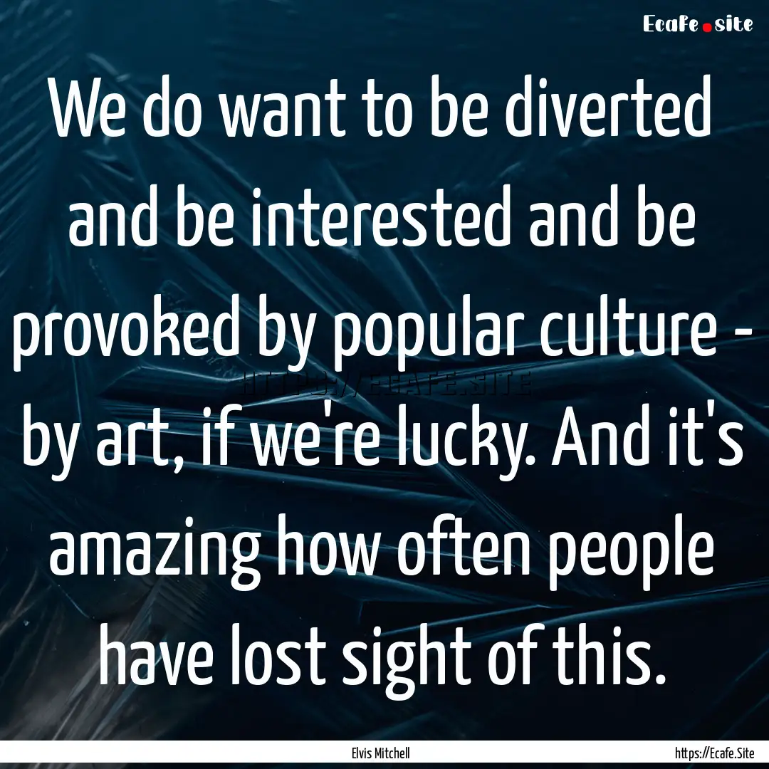 We do want to be diverted and be interested.... : Quote by Elvis Mitchell