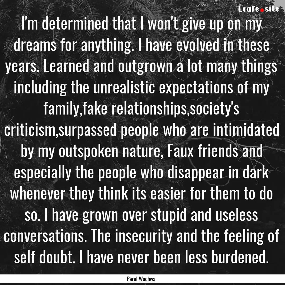 I'm determined that I won't give up on my.... : Quote by Parul Wadhwa