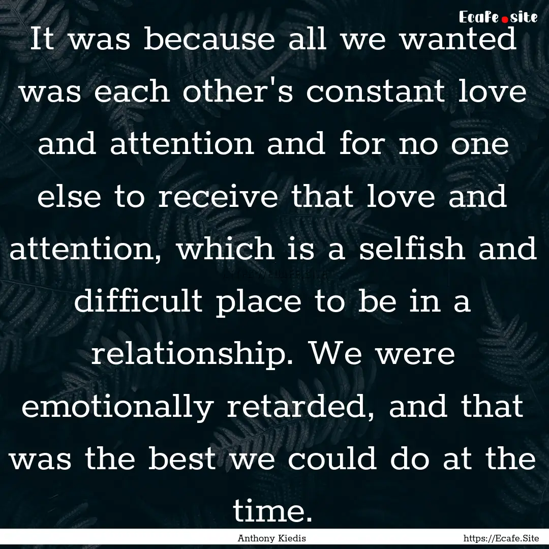 It was because all we wanted was each other's.... : Quote by Anthony Kiedis