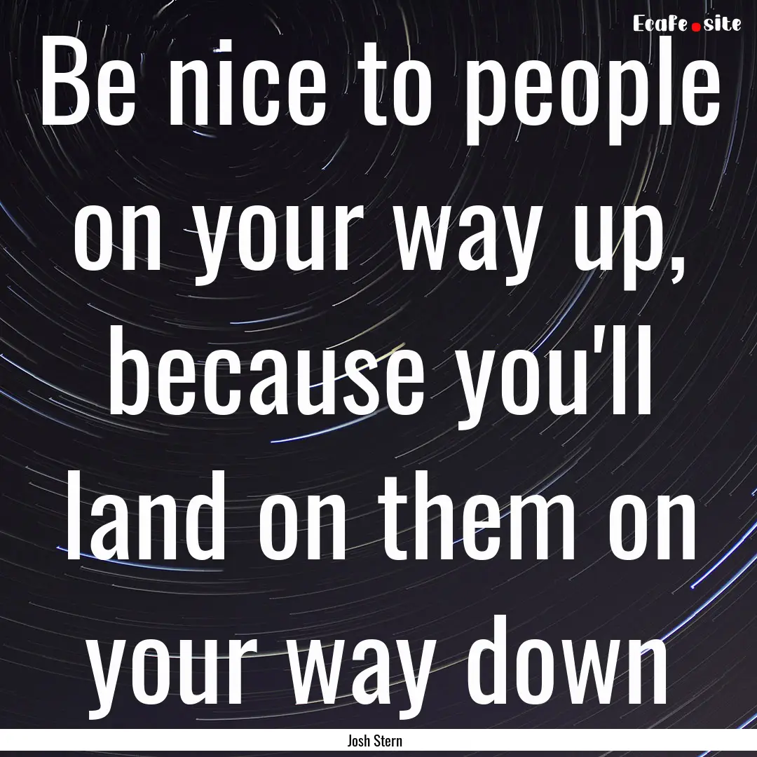 Be nice to people on your way up, because.... : Quote by Josh Stern