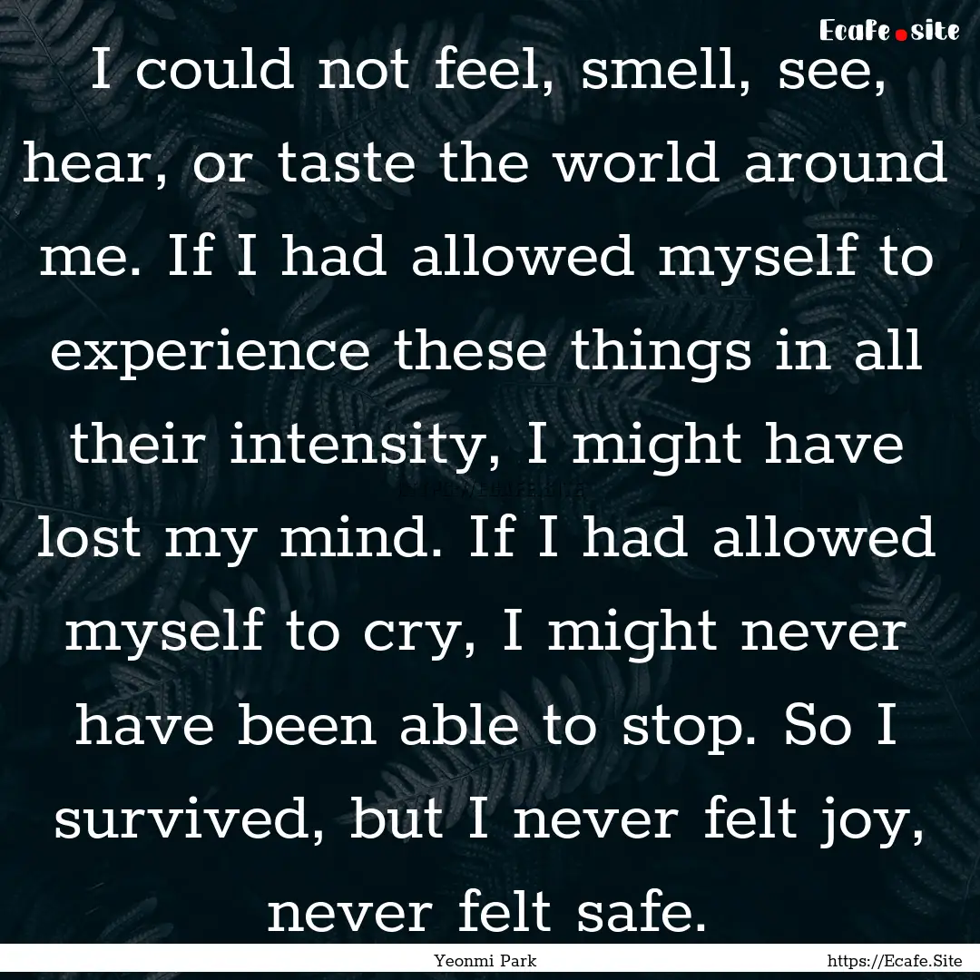 I could not feel, smell, see, hear, or taste.... : Quote by Yeonmi Park