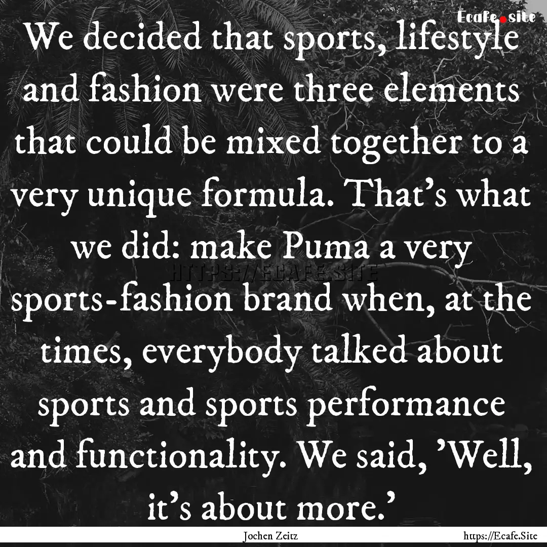 We decided that sports, lifestyle and fashion.... : Quote by Jochen Zeitz