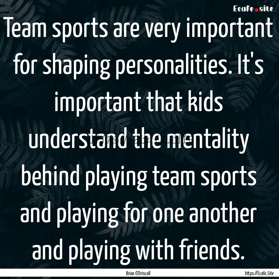 Team sports are very important for shaping.... : Quote by Brian O'Driscoll