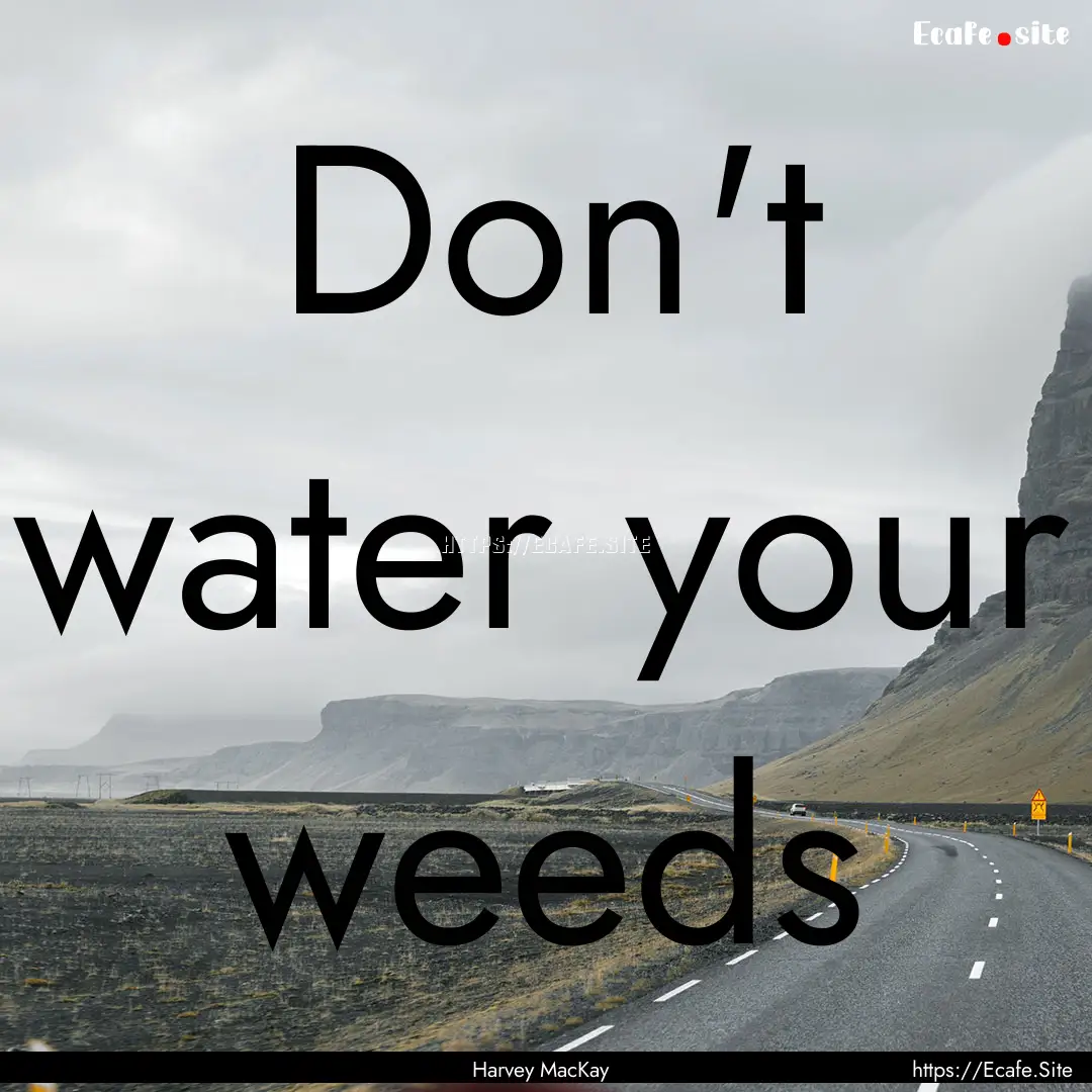 Don't water your weeds : Quote by Harvey MacKay