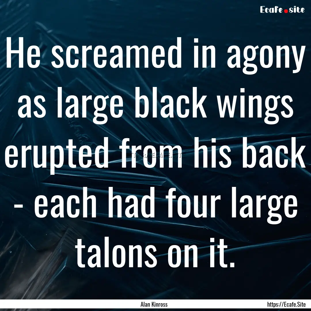 He screamed in agony as large black wings.... : Quote by Alan Kinross