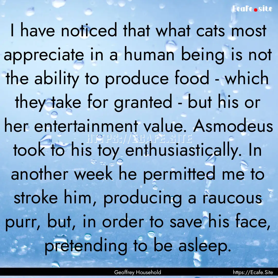 I have noticed that what cats most appreciate.... : Quote by Geoffrey Household