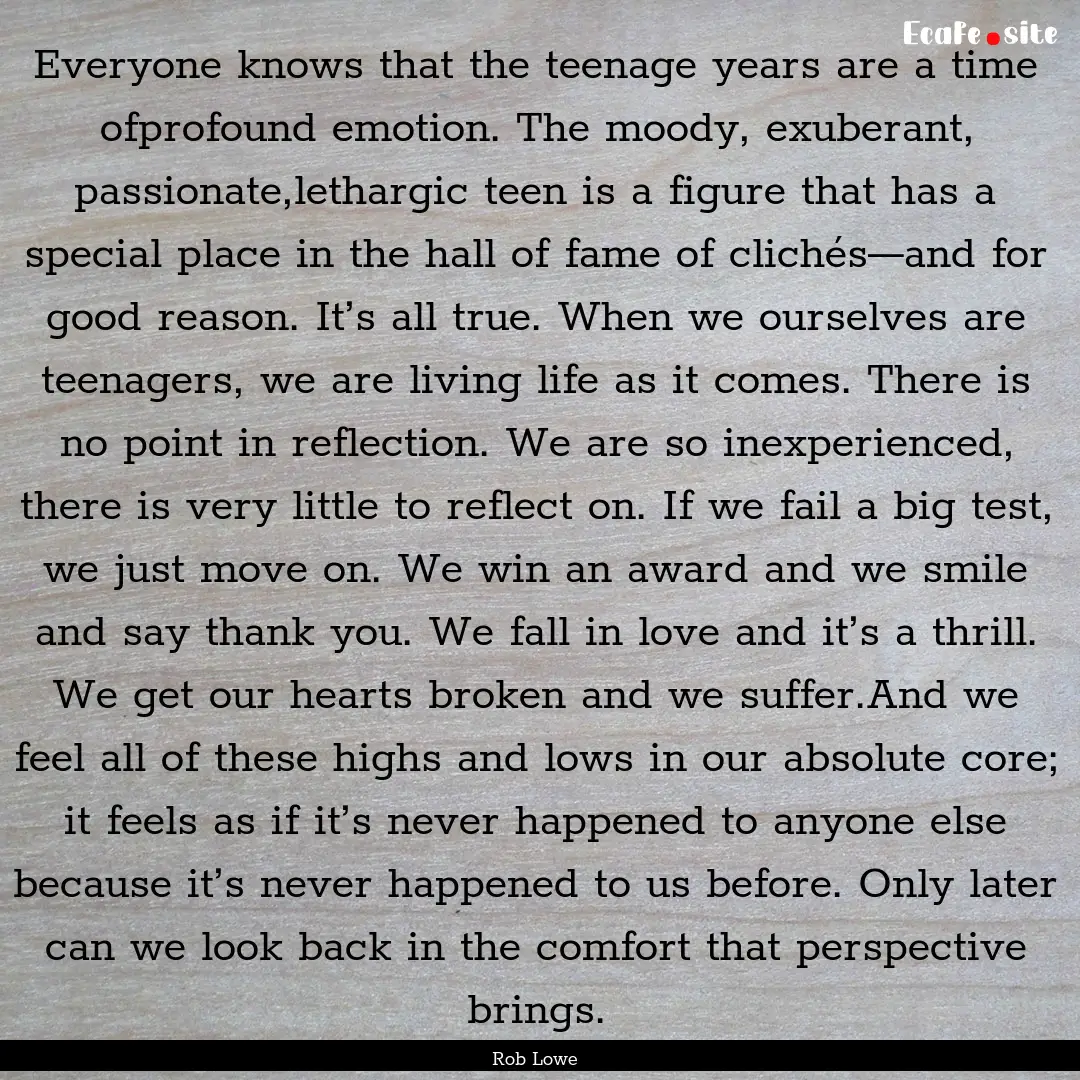 Everyone knows that the teenage years are.... : Quote by Rob Lowe