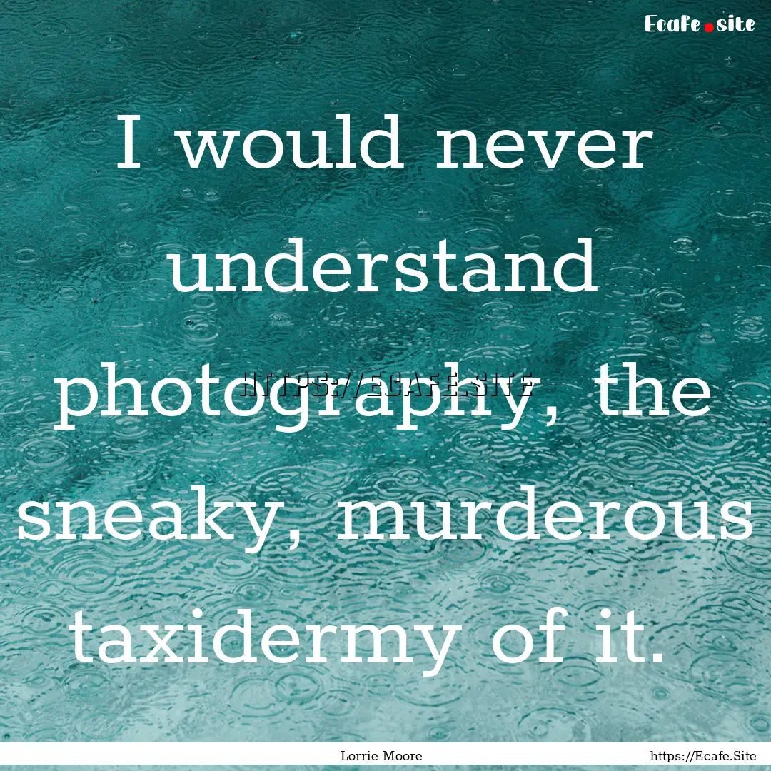 I would never understand photography, the.... : Quote by Lorrie Moore