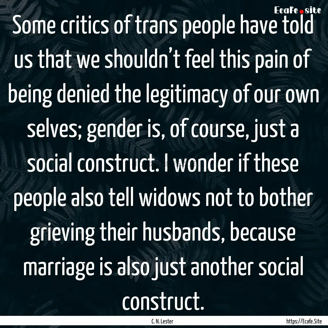 Some critics of trans people have told us.... : Quote by C. N. Lester