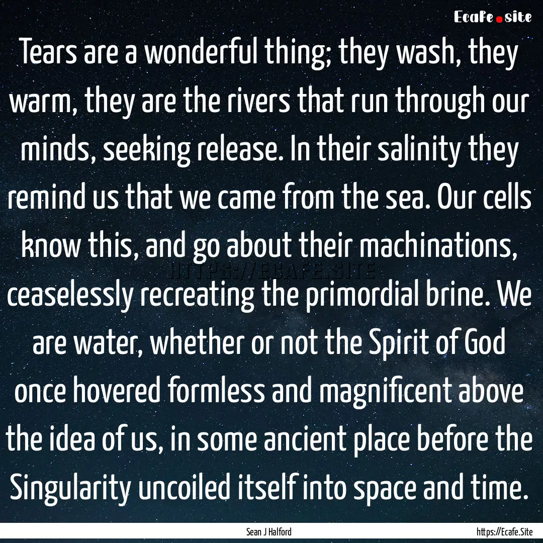 Tears are a wonderful thing; they wash, they.... : Quote by Sean J Halford