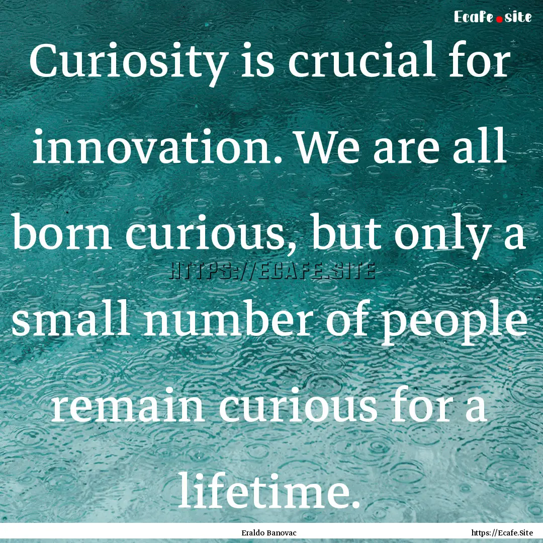 Curiosity is crucial for innovation. We are.... : Quote by Eraldo Banovac