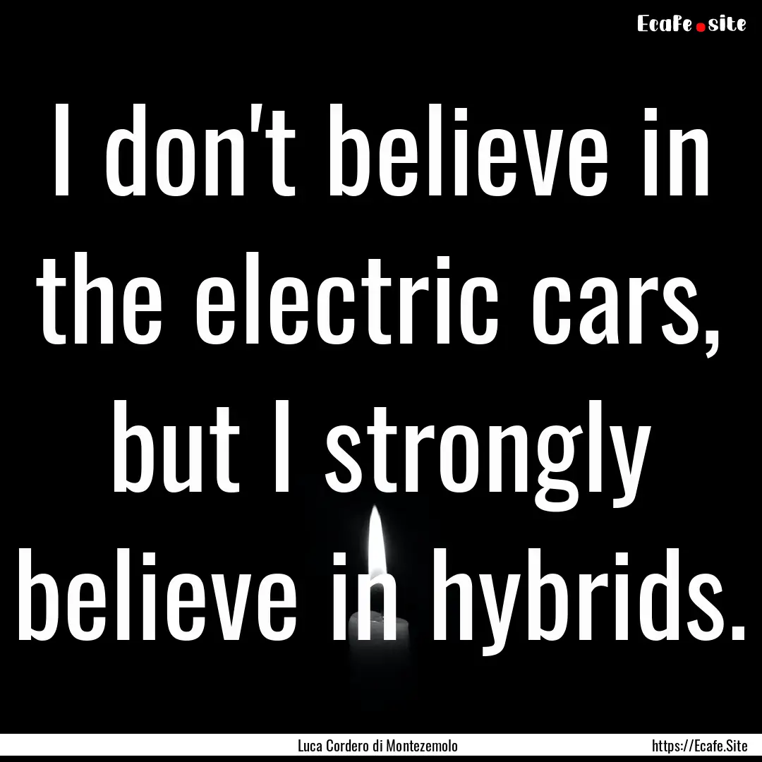 I don't believe in the electric cars, but.... : Quote by Luca Cordero di Montezemolo