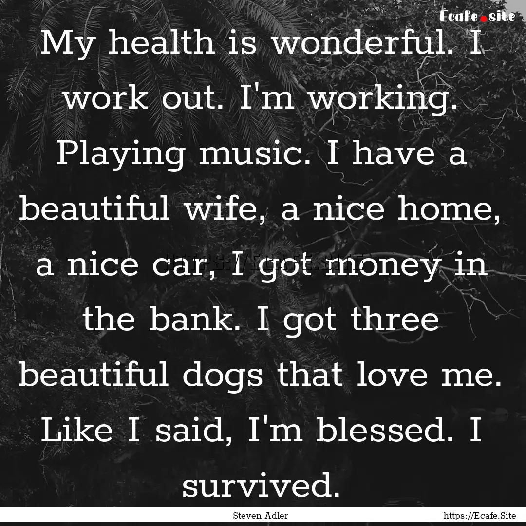 My health is wonderful. I work out. I'm working..... : Quote by Steven Adler