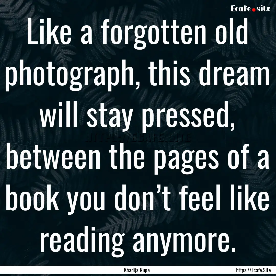 Like a forgotten old photograph, this dream.... : Quote by Khadija Rupa