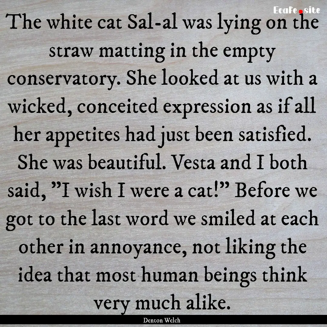 The white cat Sal-al was lying on the straw.... : Quote by Denton Welch