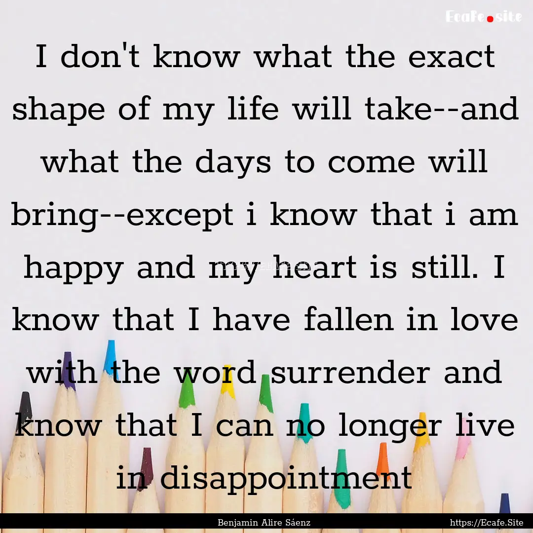 I don't know what the exact shape of my life.... : Quote by Benjamin Alire Sáenz