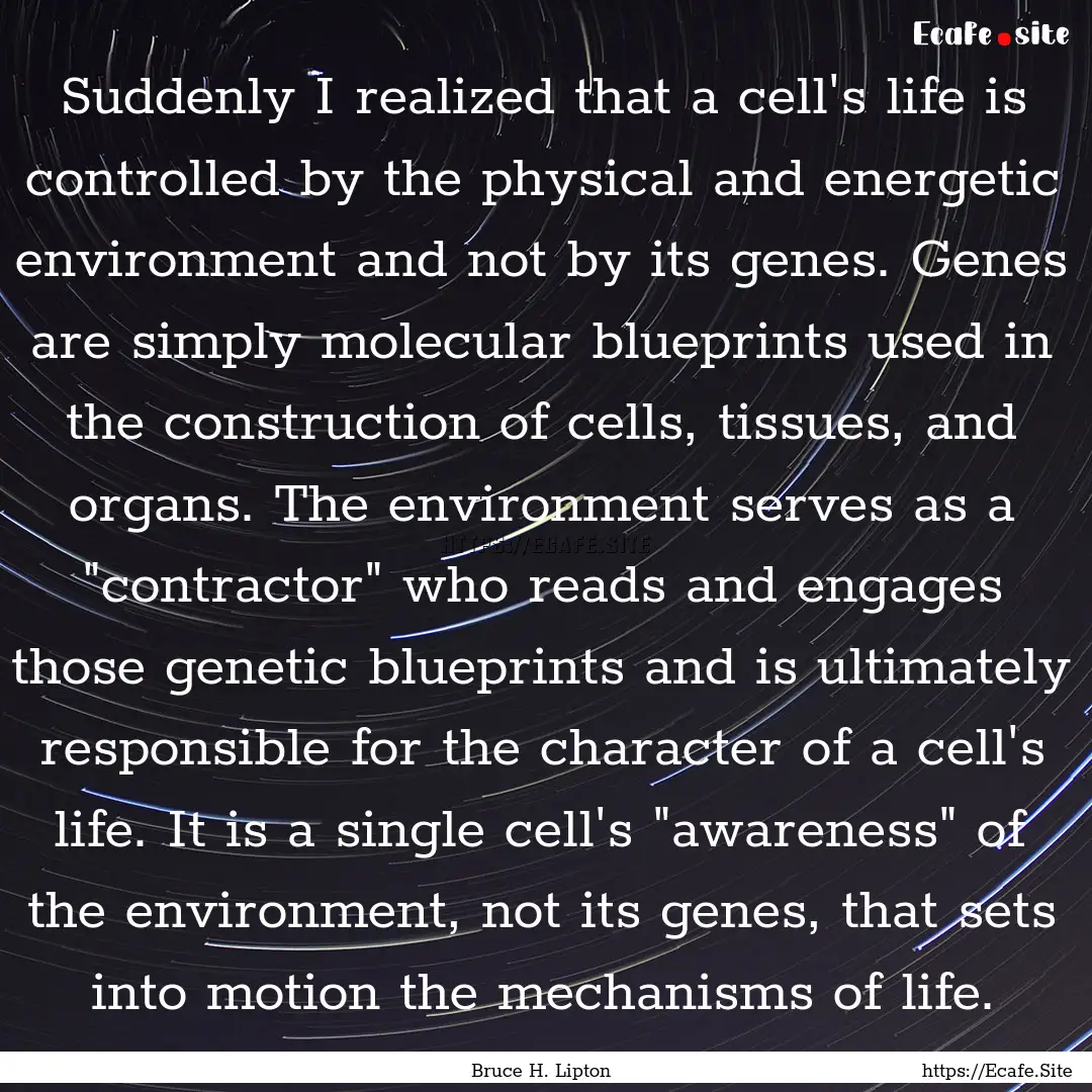 Suddenly I realized that a cell's life is.... : Quote by Bruce H. Lipton