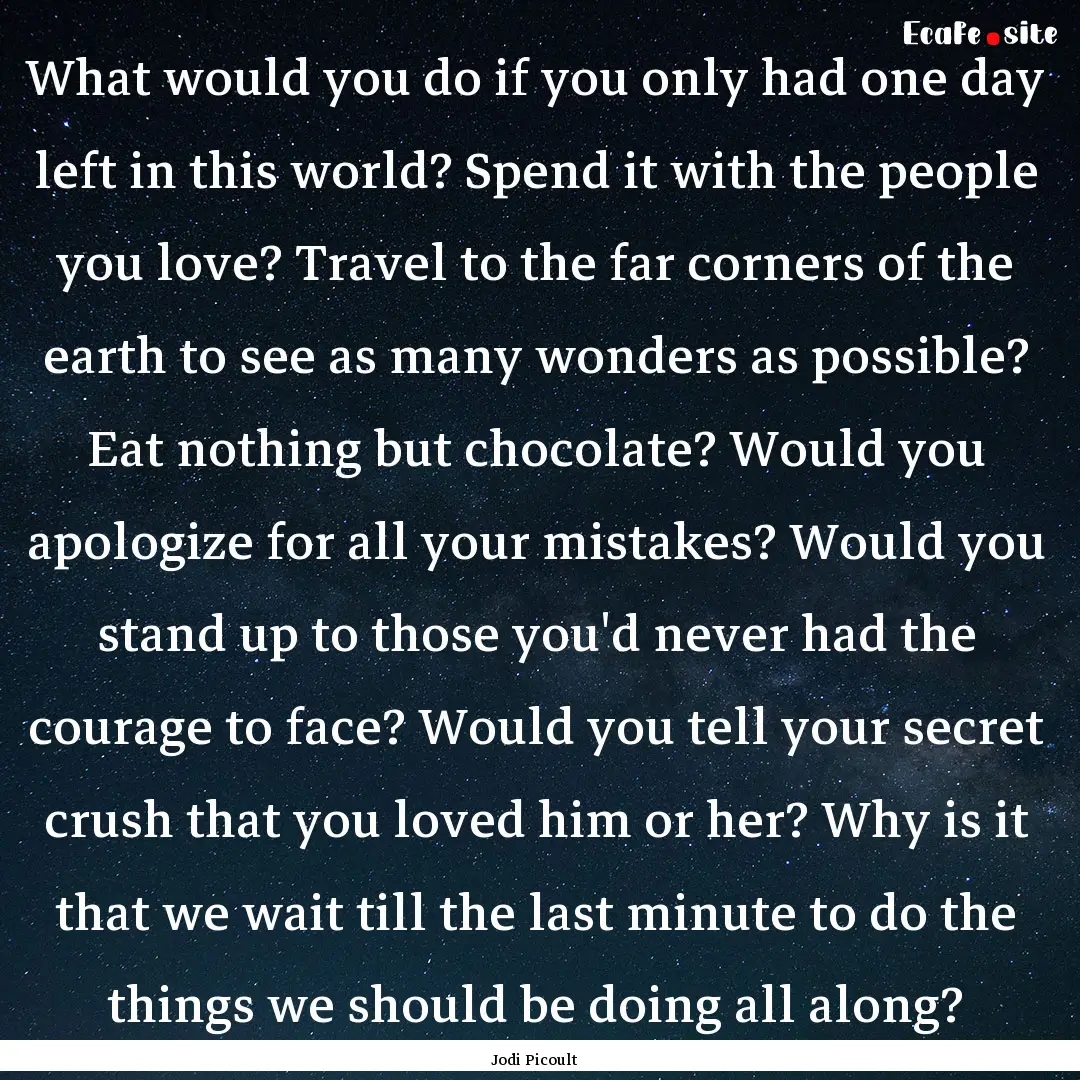 What would you do if you only had one day.... : Quote by Jodi Picoult