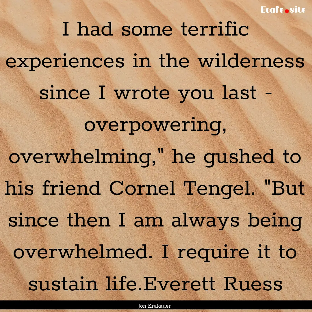 I had some terrific experiences in the wilderness.... : Quote by Jon Krakauer