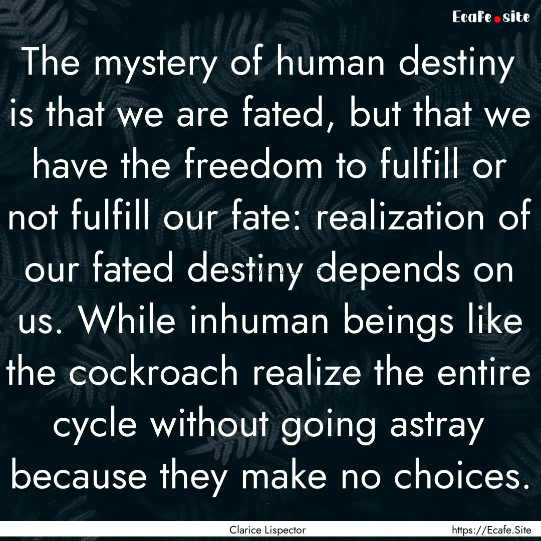 The mystery of human destiny is that we are.... : Quote by Clarice Lispector