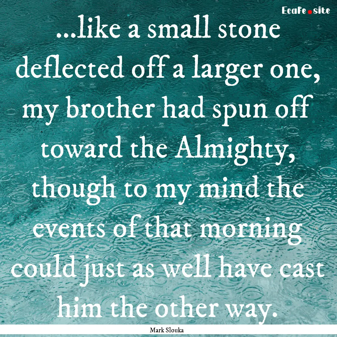 ...like a small stone deflected off a larger.... : Quote by Mark Slouka