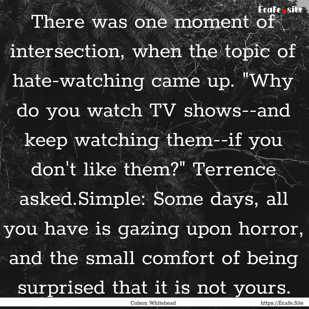 There was one moment of intersection, when.... : Quote by Colson Whitehead