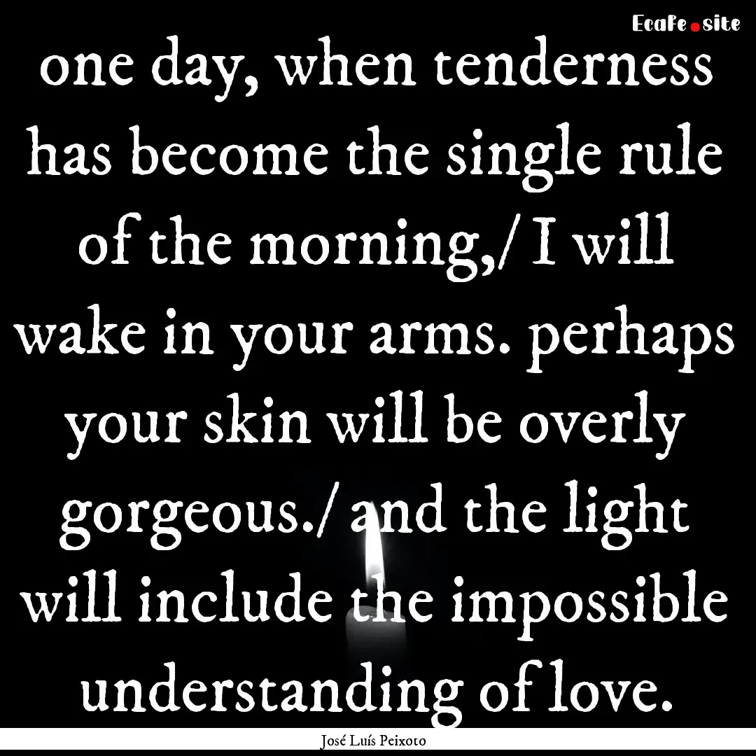 one day, when tenderness has become the single.... : Quote by José Luís Peixoto