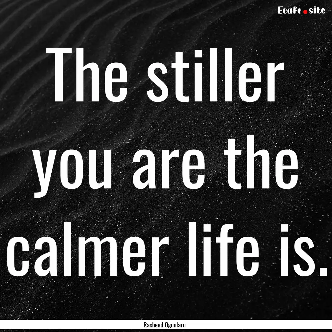 The stiller you are the calmer life is. : Quote by Rasheed Ogunlaru