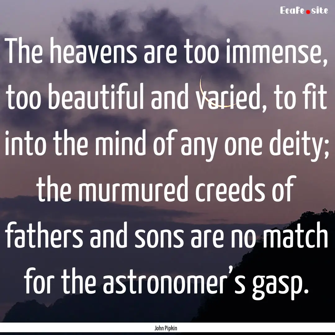 The heavens are too immense, too beautiful.... : Quote by John Pipkin