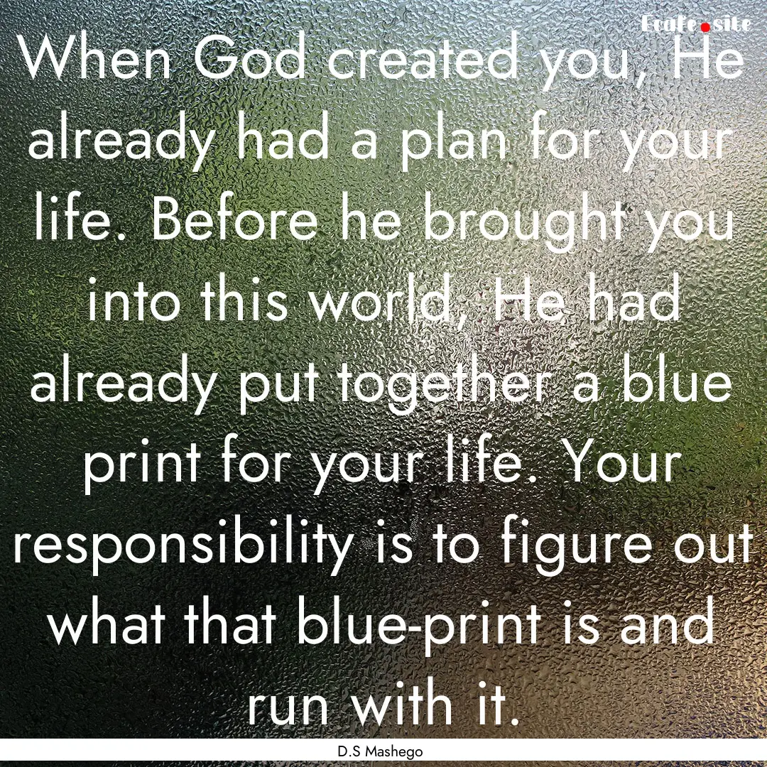 When God created you, He already had a plan.... : Quote by D.S Mashego