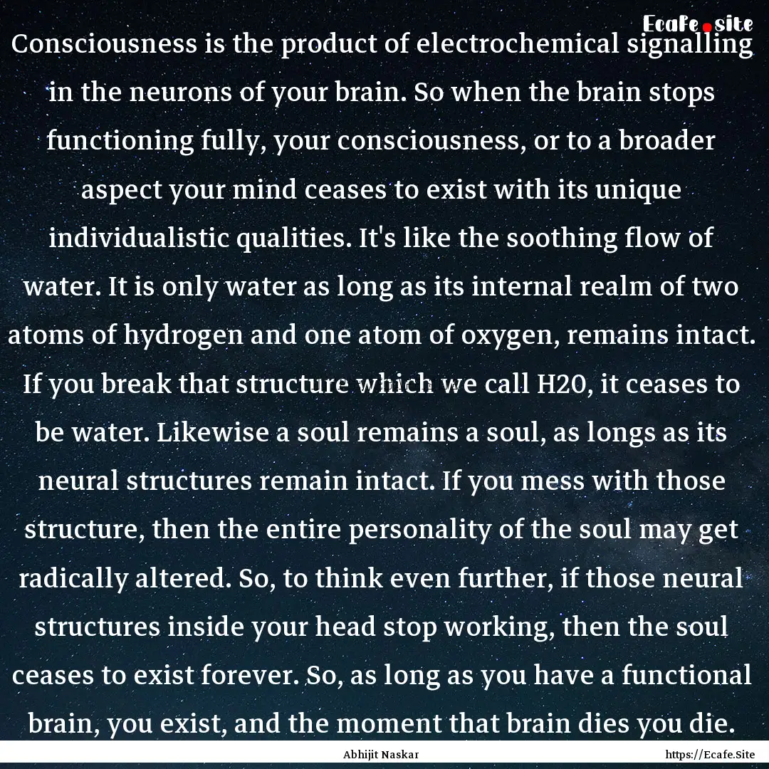 Consciousness is the product of electrochemical.... : Quote by Abhijit Naskar