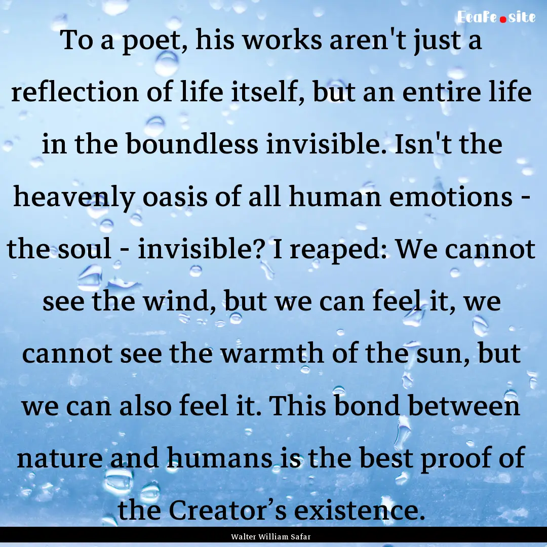 To a poet, his works aren't just a reflection.... : Quote by Walter William Safar