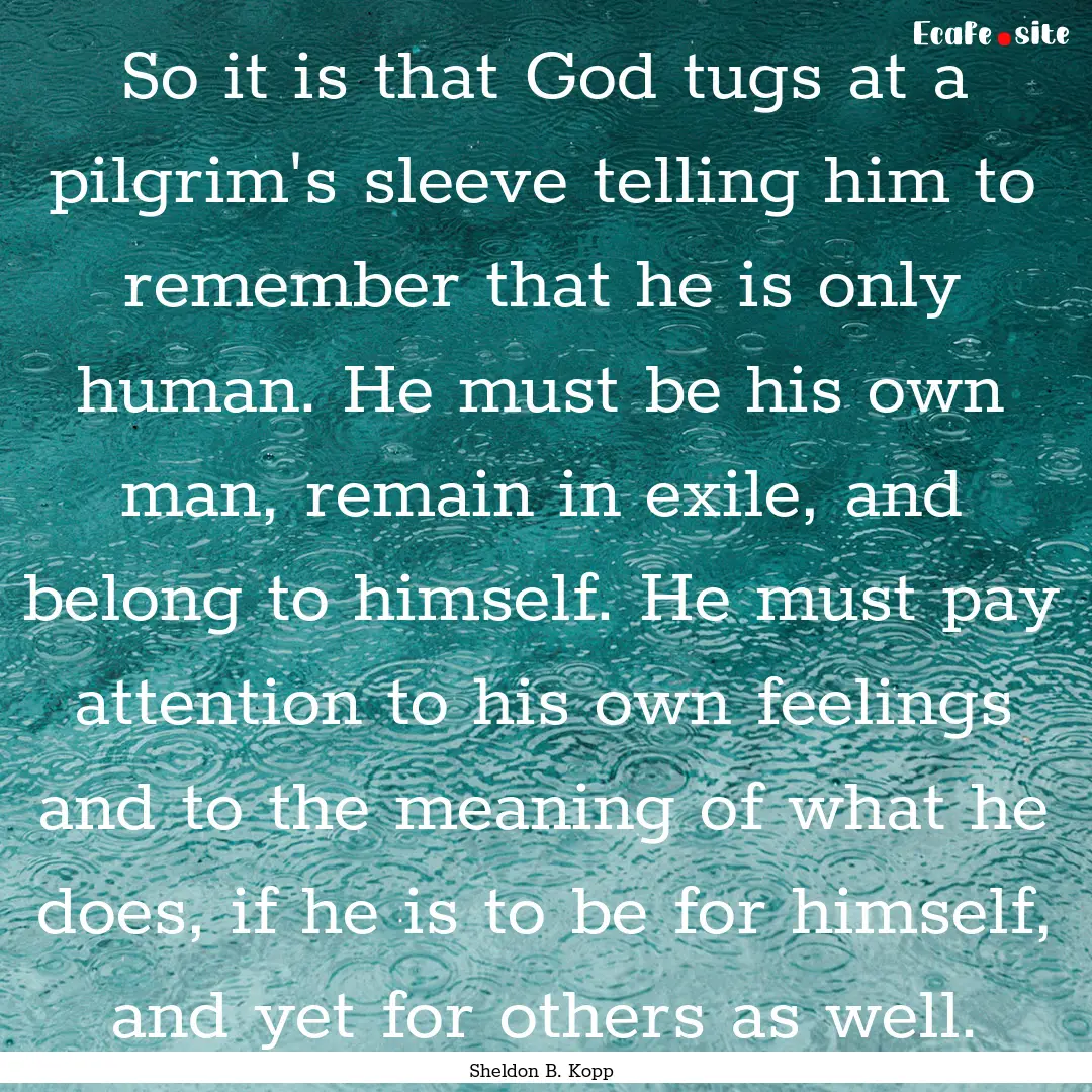 So it is that God tugs at a pilgrim's sleeve.... : Quote by Sheldon B. Kopp