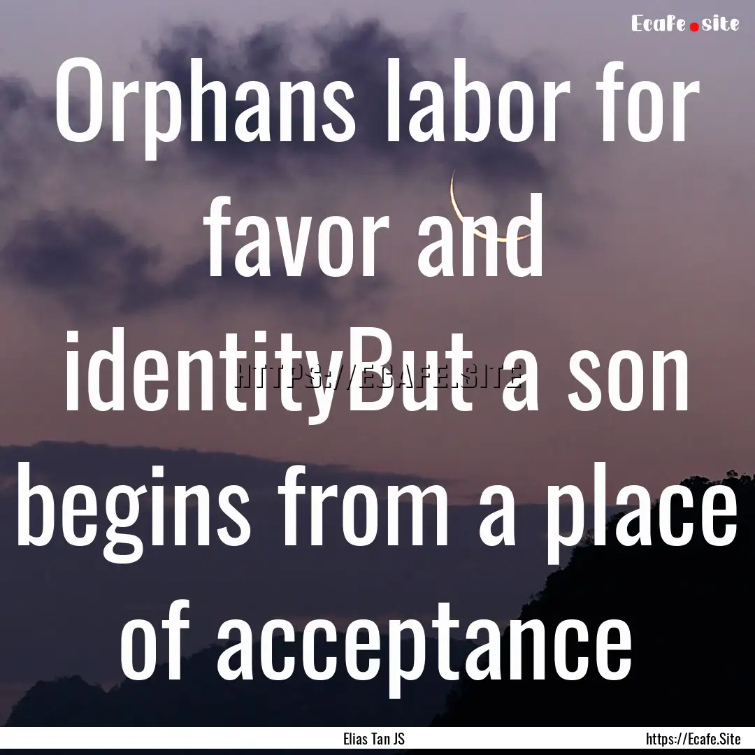 Orphans labor for favor and identityBut a.... : Quote by Elias Tan JS