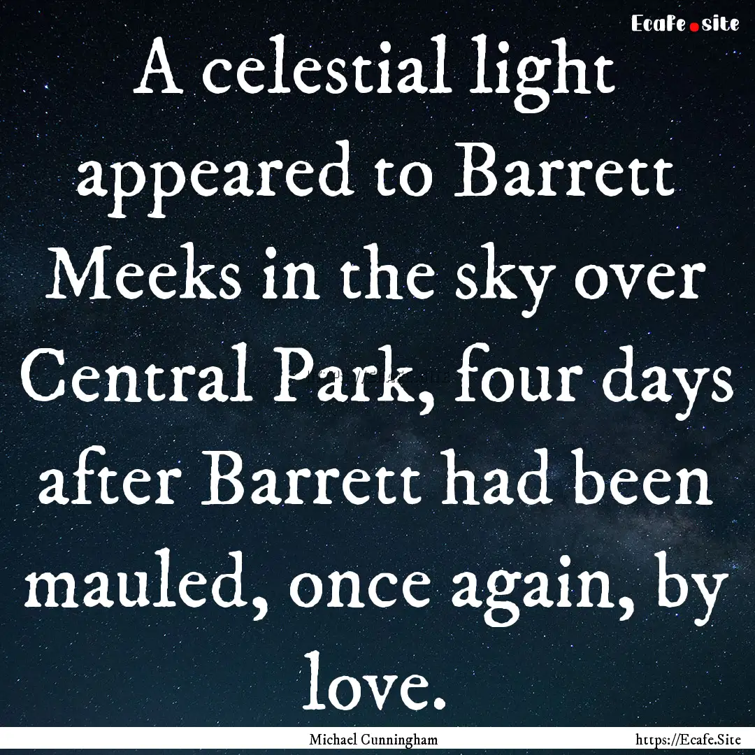 A celestial light appeared to Barrett Meeks.... : Quote by Michael Cunningham