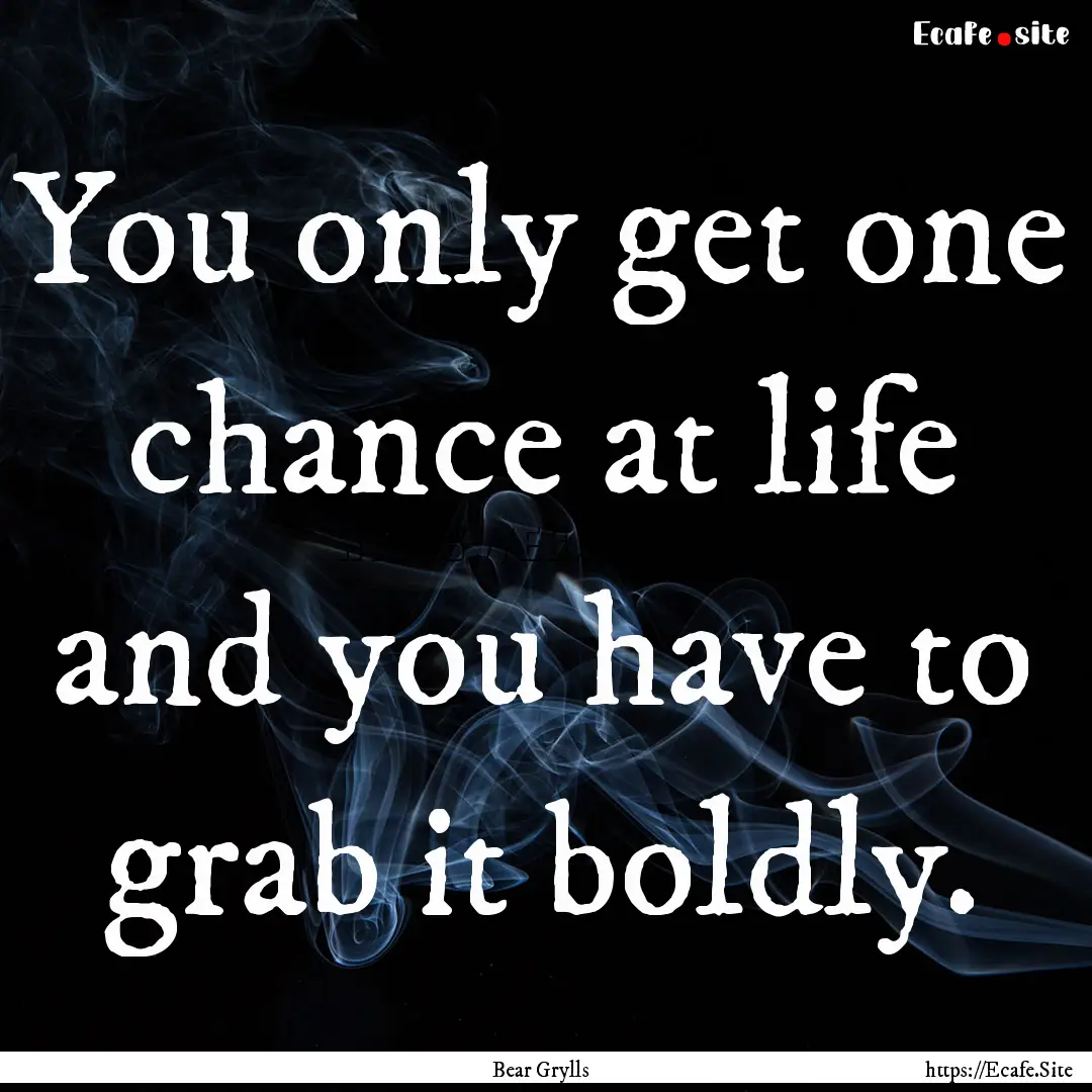 You only get one chance at life and you have.... : Quote by Bear Grylls