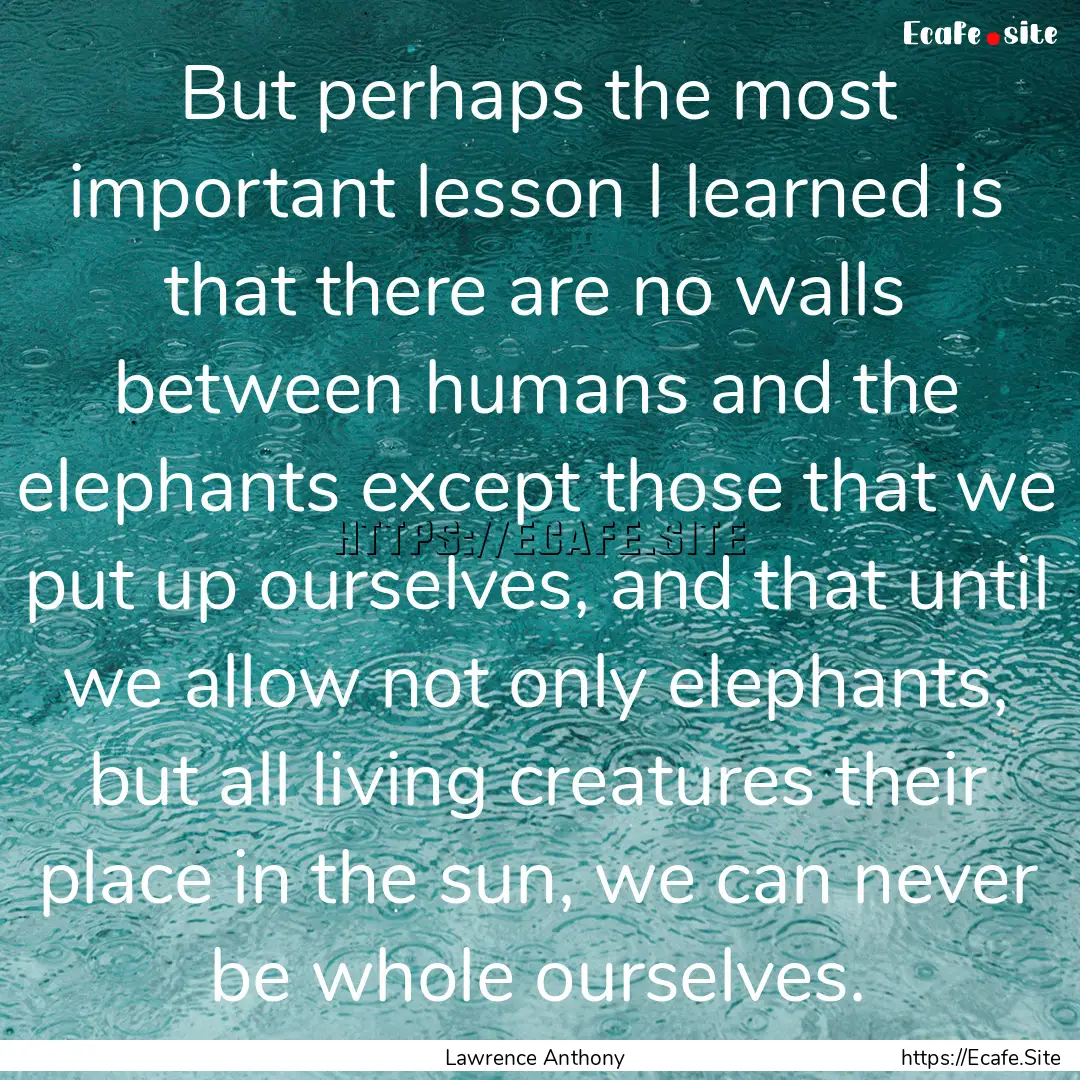 But perhaps the most important lesson I learned.... : Quote by Lawrence Anthony