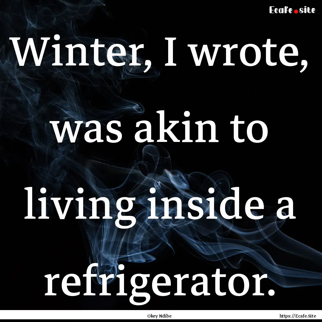 Winter, I wrote, was akin to living inside.... : Quote by Okey Ndibe