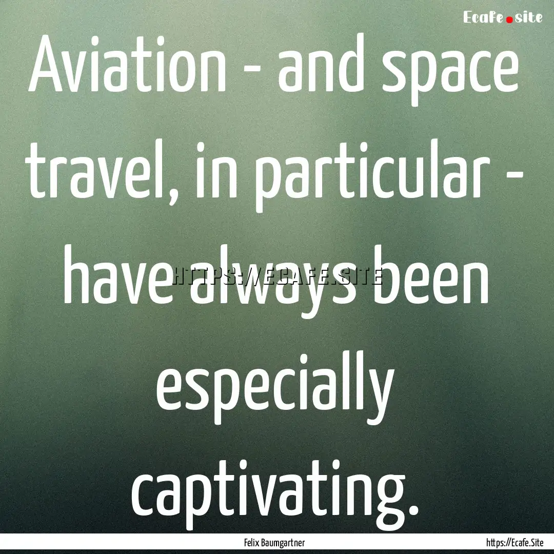 Aviation - and space travel, in particular.... : Quote by Felix Baumgartner