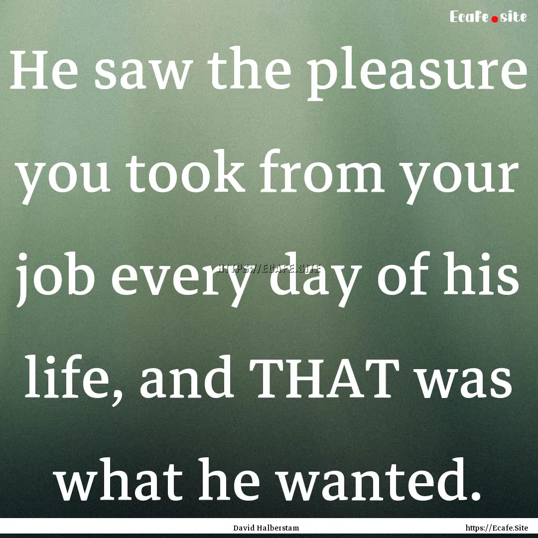 He saw the pleasure you took from your job.... : Quote by David Halberstam